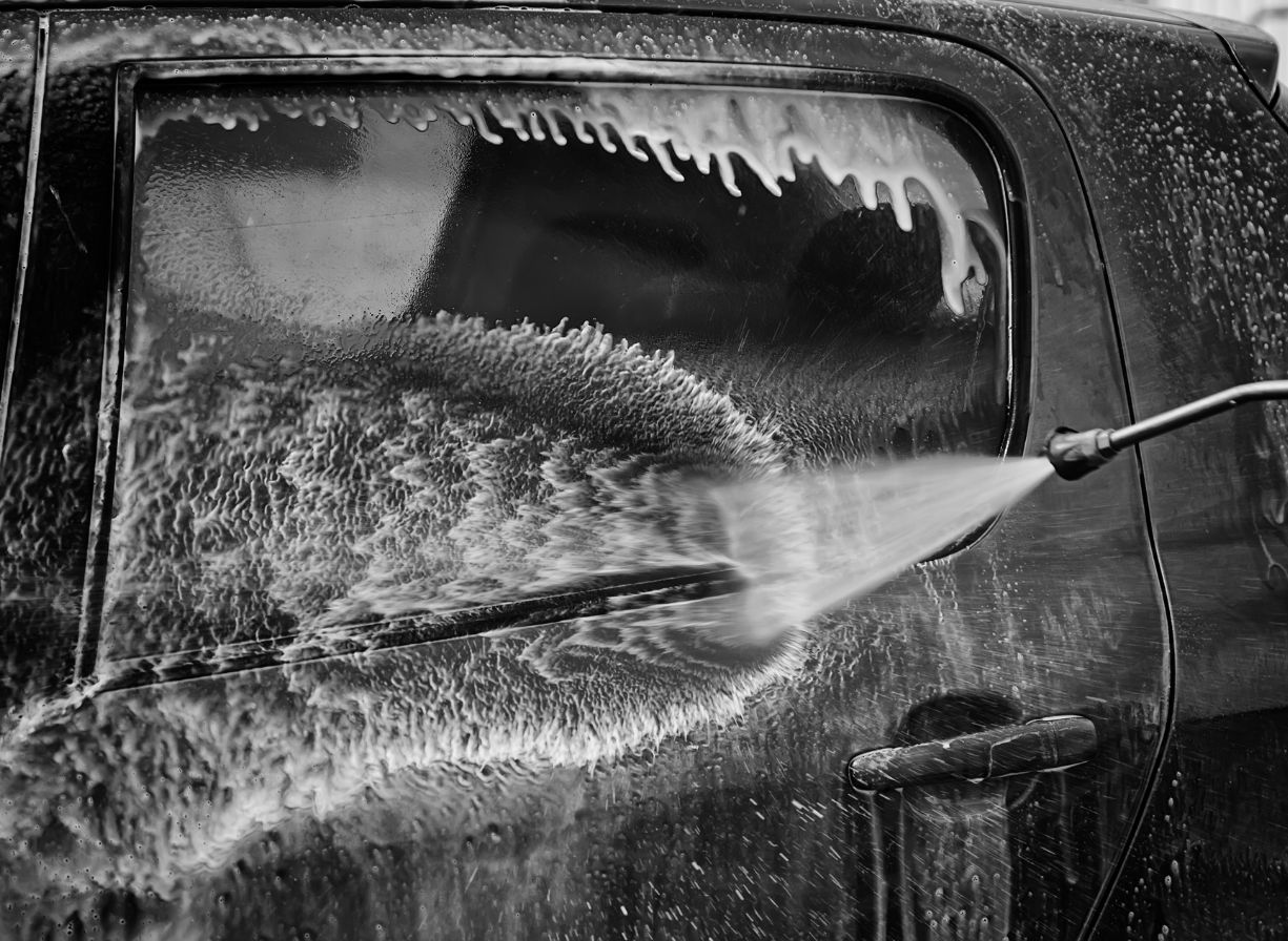 pressure washing a black car